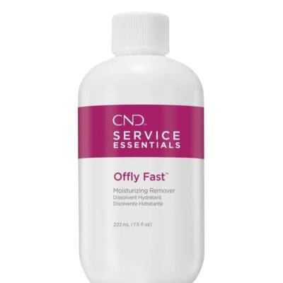 A white bottle of CND Offly Fast 7.5oz moisturizing remover, with pink labels, isolated on a white background.
Product Name: CND Offly Fast 7.5oz