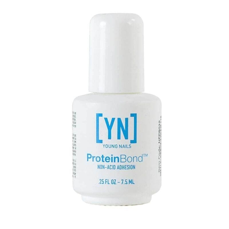 A small white bottle of Young Nails Protein Bond 0.25oz non-acid adhesion, containing 7.5 ml.