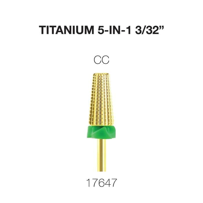 Image of a Cre8tion 5 in 1 Titanium Tungsten Bit 3/32" with a cone-shaped head. The product has a green band near the base and is identified with the number 17647.