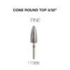 Image of a cone-shaped rotary tool bit labeled "Cre8tion 2-Way Carbide Tornado Bit 3/32" Cone Round Top".