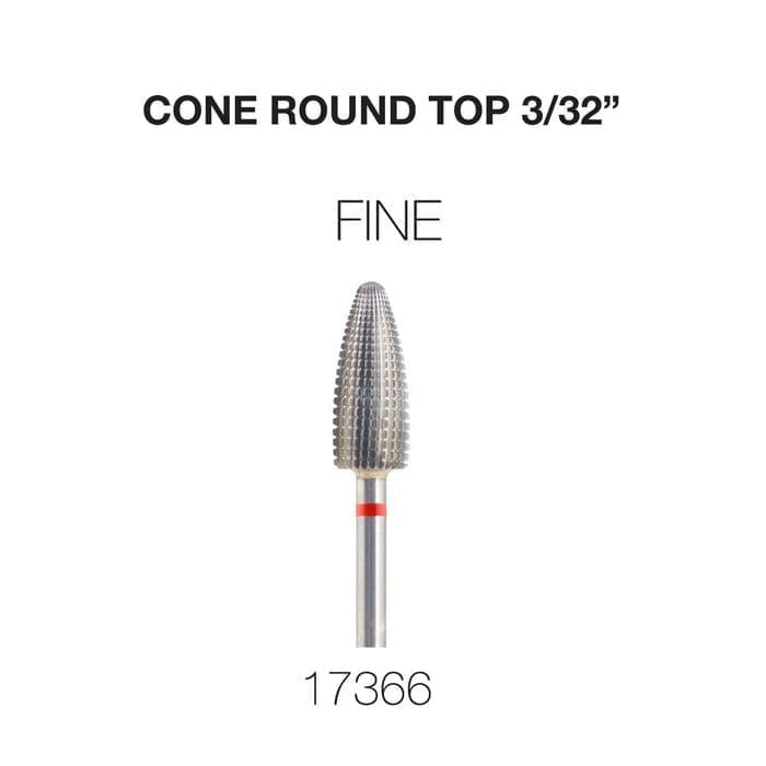 Image of a cone-shaped rotary tool bit labeled "Cre8tion 2-Way Carbide Tornado Bit 3/32" Cone Round Top".