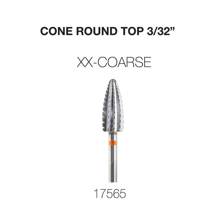 Image of a Cre8tion 2-Way Carbide Tornado Bit 3/32" Cone Round Top with an orange ring on the shaft, labeled as item number 17565.