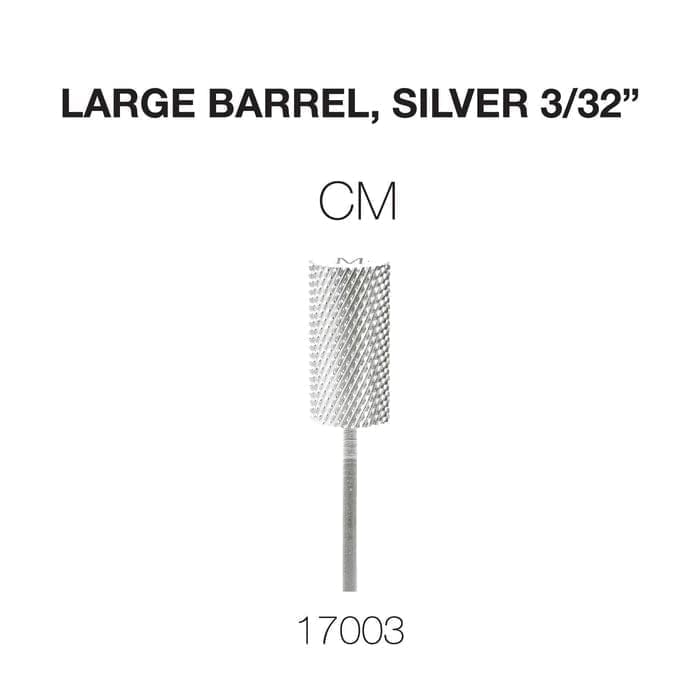 Image of a large barrel-shaped silver tool, labeled "Cre8tion 2-Way Carbide Large Barrel Bit 3/32"," with the code "17003" beneath it.
