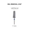 Image of a nail drill bit labeled "Gel Removal 3/32" Medium" with the product number 17364. The Cre8tion 2-Way Carbide Tornado Bit 3/32" Gel Removal features a textured surface and a narrow blue band near its base, making it ideal for efficient gel removal.