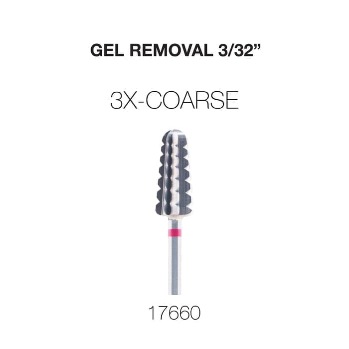 A Cre8tion 2-Way Carbide Tornado Bit 3/32" Gel Removal, numbered 17660. This silver bit features a ridged, tapered body and a pink band near the base, perfect for efficient gel removal.