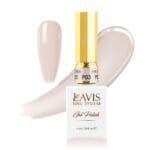 Image of a bottle of Lavis Gel Pink Collection 0.5oz nail polish, with a beige color sample displayed next to it.