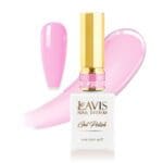 A 0.5oz (15 mL) bottle of Lavis Gel Pink Collection in shade P20, featuring a pink polish color sample alongside a pink smudge.