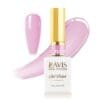 A 0.5oz bottle of Lavis Gel Pink Collection Nail Polish, featuring a white body with a gold cap and labeled shade P21, which comes in a pink hue. A sample swatch and brush stroke of the pink polish are displayed next to the bottle.