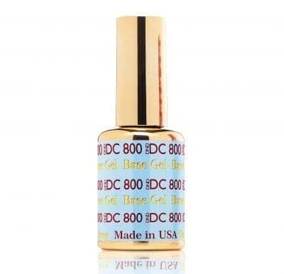 A bottle of DND DC Top Gel No Cleanser 0.5oz with a gold cap.